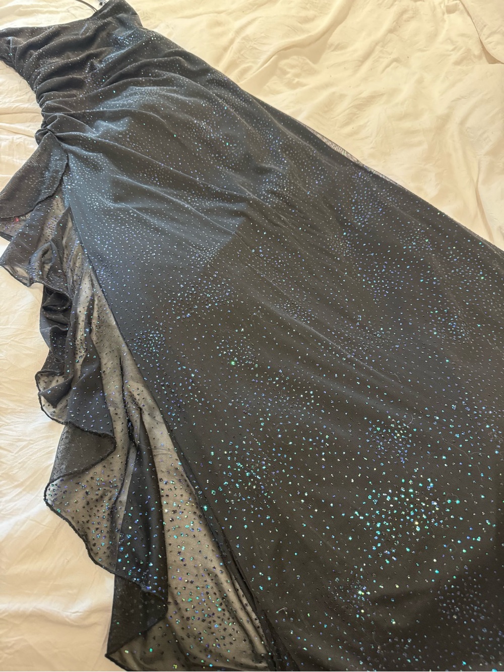 City Triangles Vintage Y2K Black Glitter Ruched Formal Prom Maxi Dress S - Picture 5 of 8